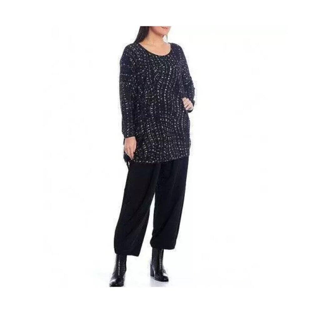 NWOT Bryn Walker Ruched Inman Tunic Top Black Stars Size 1X - Picture 2 of 4